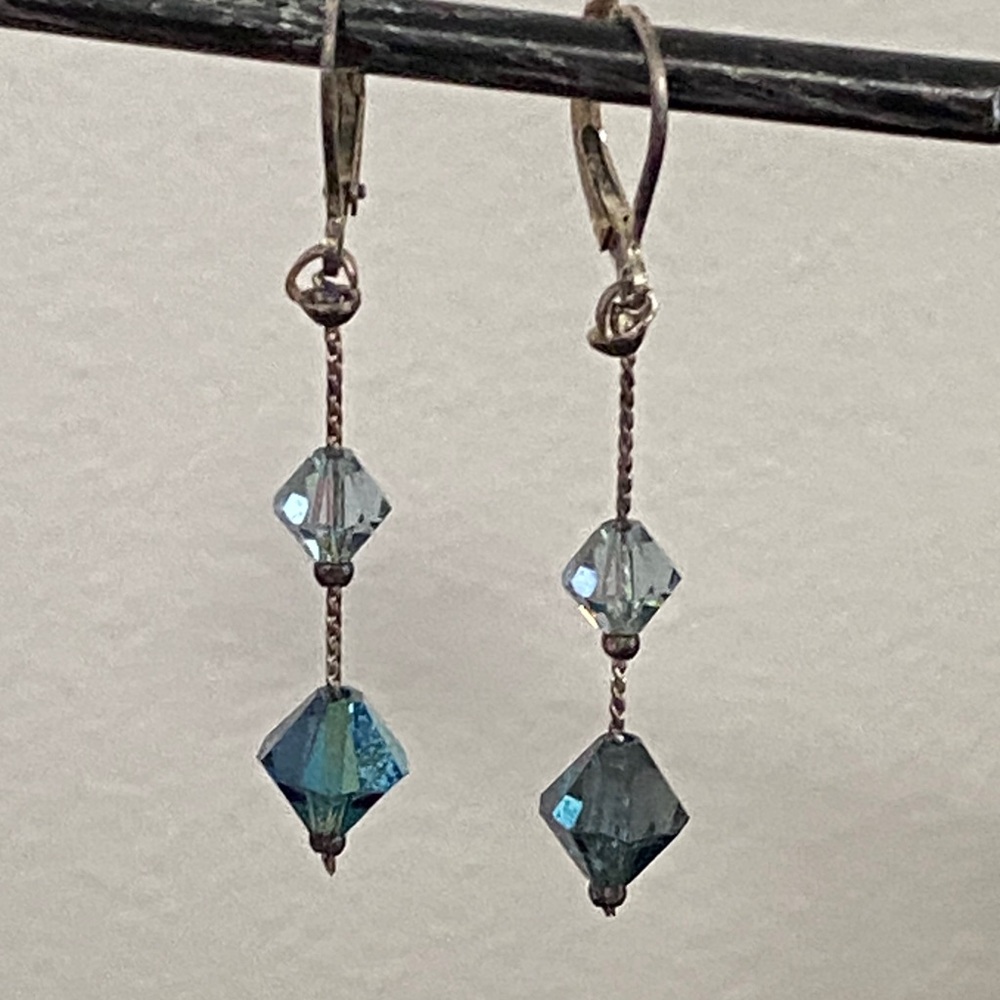 Swarovski Iridescent Dangle Aurora Borealis Faceted Crystals Earrings - Picture 5 of 14